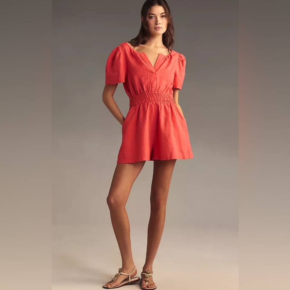 Anthropologie Somerset Romper, Linen Edition, Pink